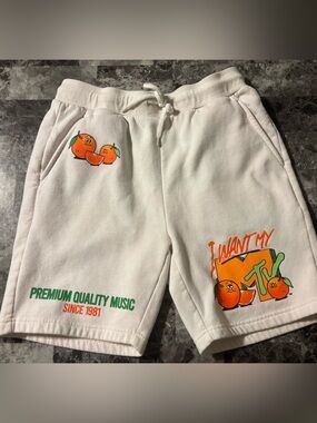 MTV White Logo Fleece Sweat Shorts